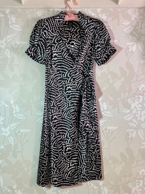 BCBG Max Azria Black and White Polka Dot Wrap Dress XS
